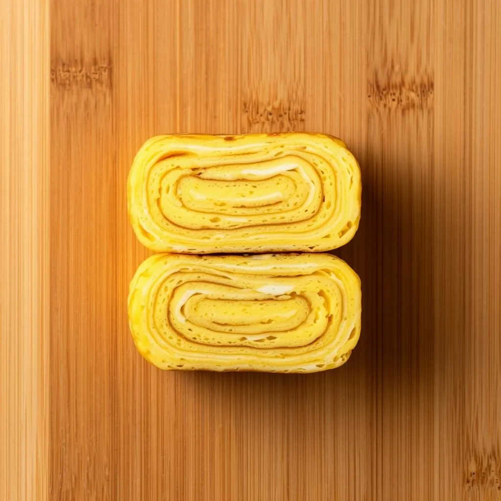 玉子焼の断面 — 重ねた層が見える
